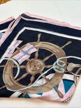 Talbots NWT silk blend Nautical Print Silk Scarf in Navy and Pink